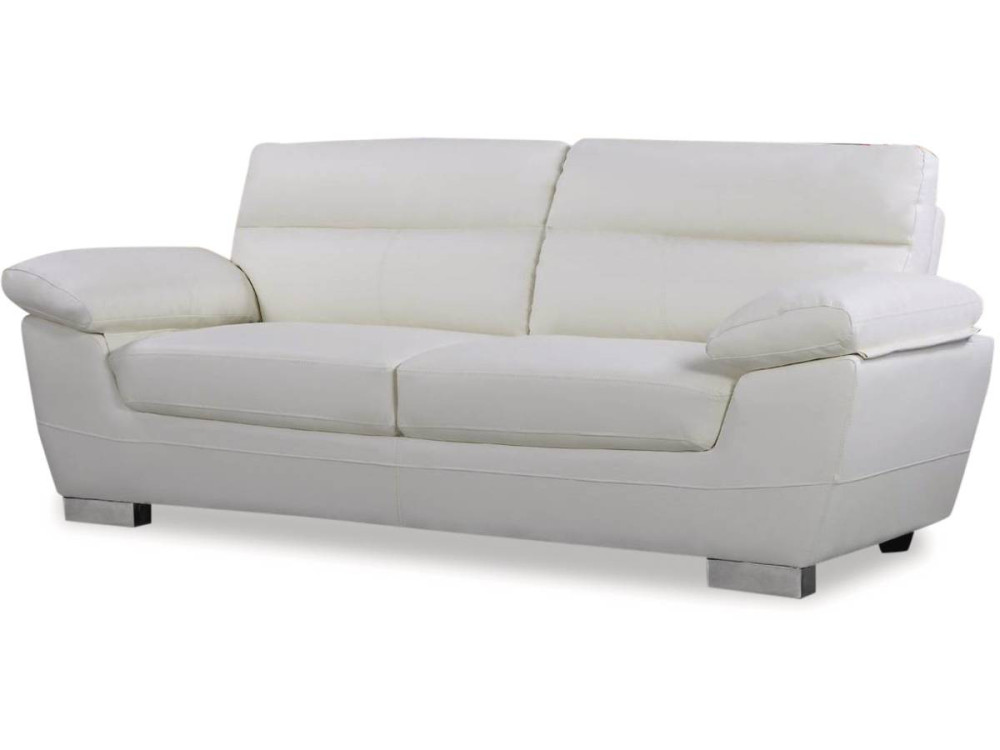 Bank gereconstrueerd leer en pvc meubel bankstel "Dallas" - 210 X 88 X 90 cm - 3 zits - Wit