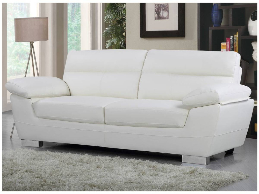 Bank gereconstrueerd leer en pvc meubel bankstel "Dallas" - 210 X 88 X 90 cm - 3 zits - Wit