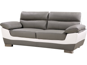 Bank gereconstrueerd leer en pvc meubel bankstel "Dallas" - 210 x 88 x 90 cm - 3 zits - Grijs / Wit