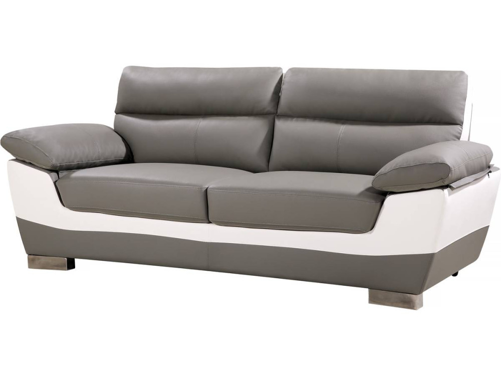 Bank gereconstrueerd leer en pvc meubel bankstel "Dallas" - 210 x 88 x 90 cm - 3 zits - Grijs / Wit