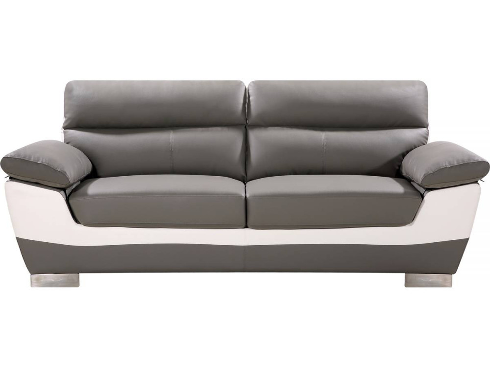Bank gereconstrueerd leer en pvc meubel bankstel "Dallas" - 210 x 88 x 90 cm - 3 zits - Grijs / Wit