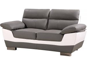 Bank gereconstrueerd leer en pvc meubel bankstel "Dallas" - 169 x 88 x 90 cm - 2 zits - Grijs / Wit
