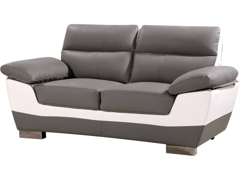 Bank gereconstrueerd leer en pvc meubel bankstel "Dallas" - 169 x 88 x 90 cm - 2 zits - Grijs / Wit