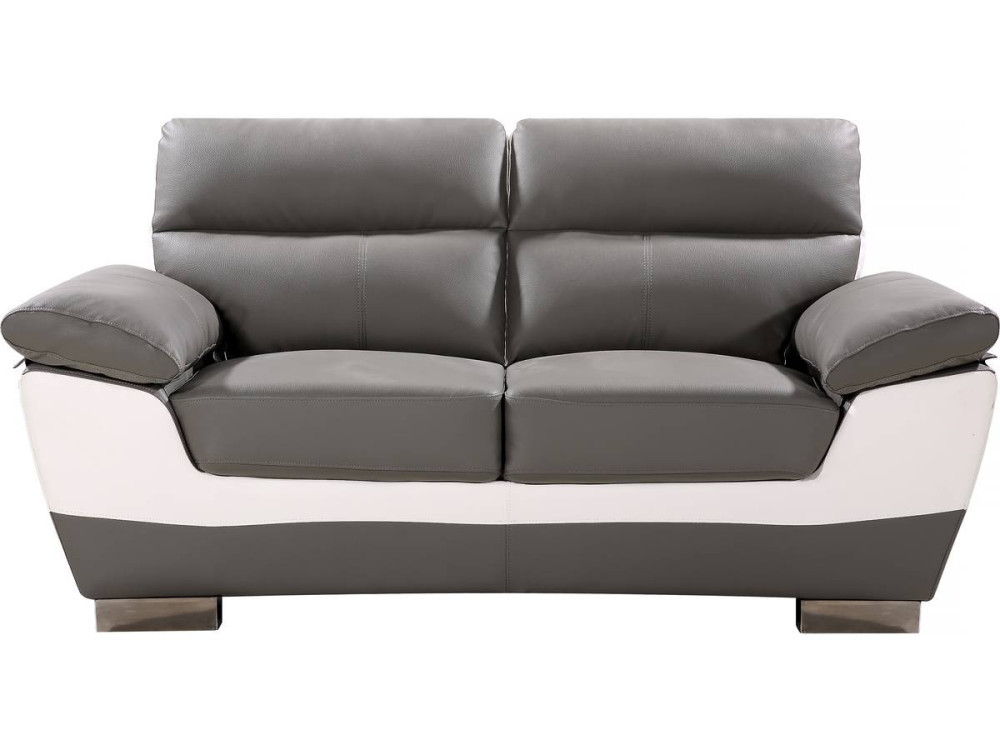 Bank gereconstrueerd leer en pvc meubel bankstel "Dallas" - 169 x 88 x 90 cm - 2 zits - Grijs / Wit