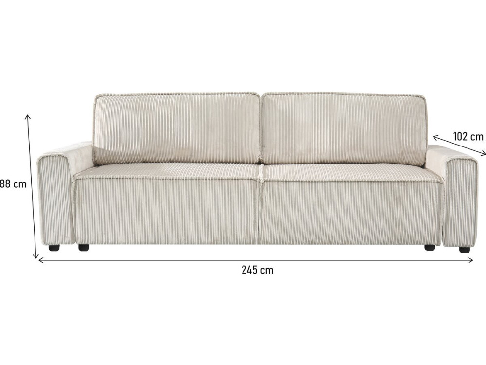 Bank 3 zits slaapbank meubel opbergruimte ribfluweel velours "Montaigne" - Beige - lichtbruin