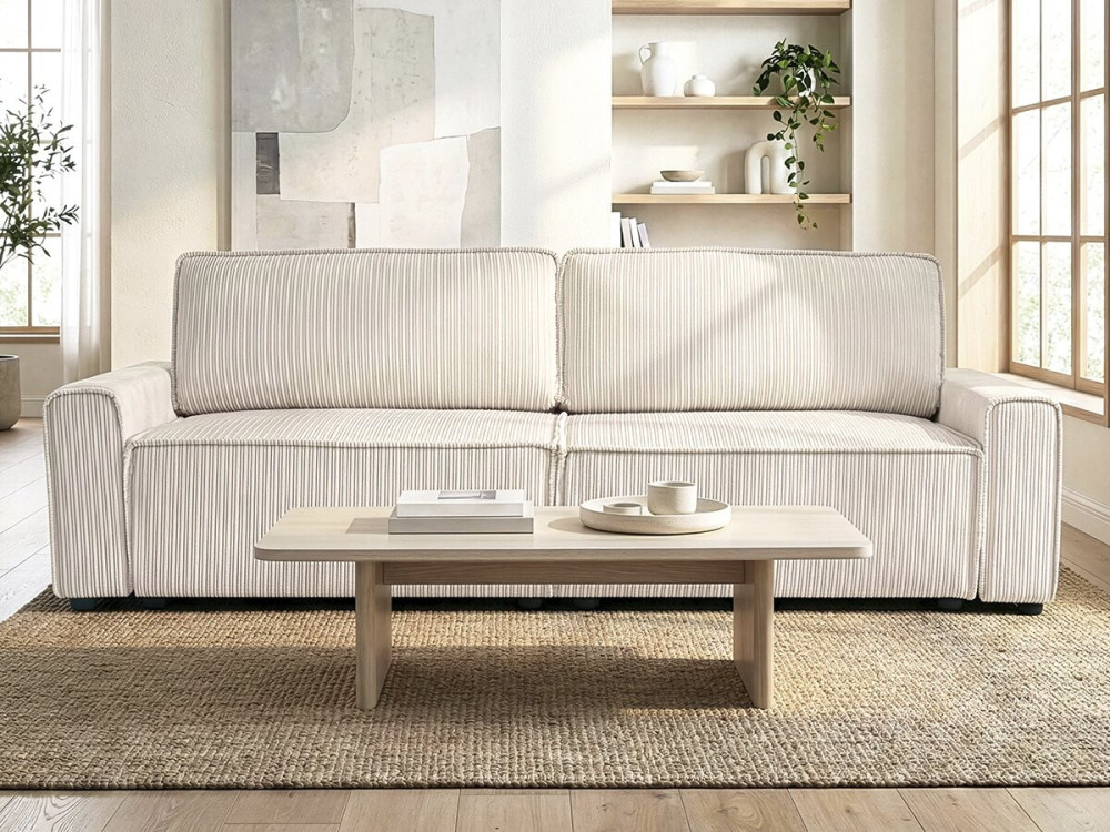 Bank 3 zits slaapbank meubel opbergruimte ribfluweel velours "Montaigne" - Beige - lichtbruin
