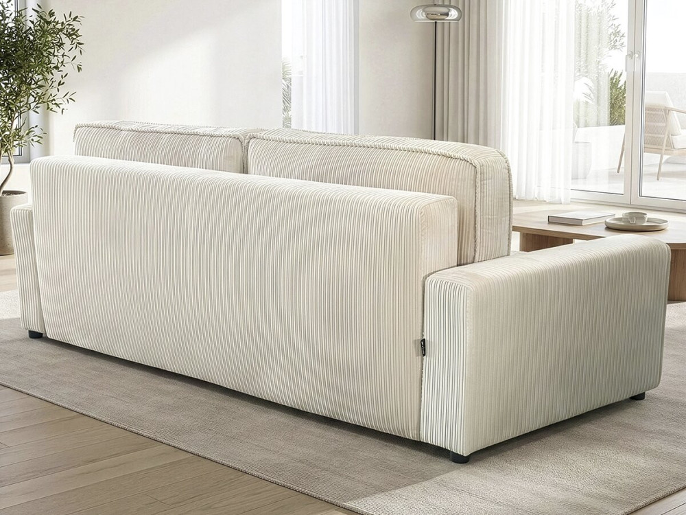 Bank 3 zits slaapbank meubel opbergruimte ribfluweel velours "Montaigne" - Beige - lichtbruin