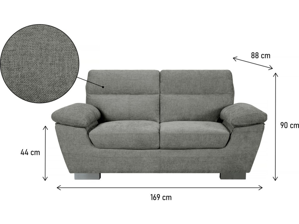 Bank bankstel stoffen meubel "Dallas" - 169 x 88 x 90 cm - 2 zits - Grijs