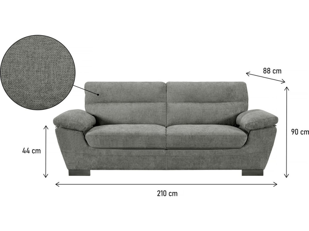 Bank bankstel stoffen meubel "Dallas" - 210 X 88 X 90 cm - 3 zits - Grijs