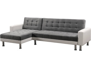 Hoekbank slaapbank meubel links of rechts bank "Theo" - 258 x 82/147 x 82 cm - 4 zits - Wit / Grijs