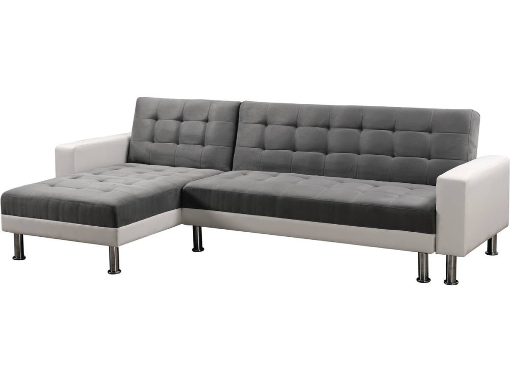 Hoekbank slaapbank meubel links of rechts bank "Theo" - 258 x 82/147 x 82 cm - 4 zits - Wit / Grijs