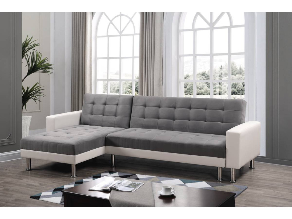 Hoekbank slaapbank meubel links of rechts bank "Theo" - 258 x 82/147 x 82 cm - 4 zits - Wit / Grijs