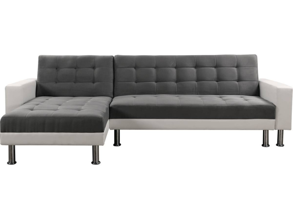 Hoekbank slaapbank meubel links of rechts bank "Theo" - 258 x 82/147 x 82 cm - 4 zits - Wit / Grijs