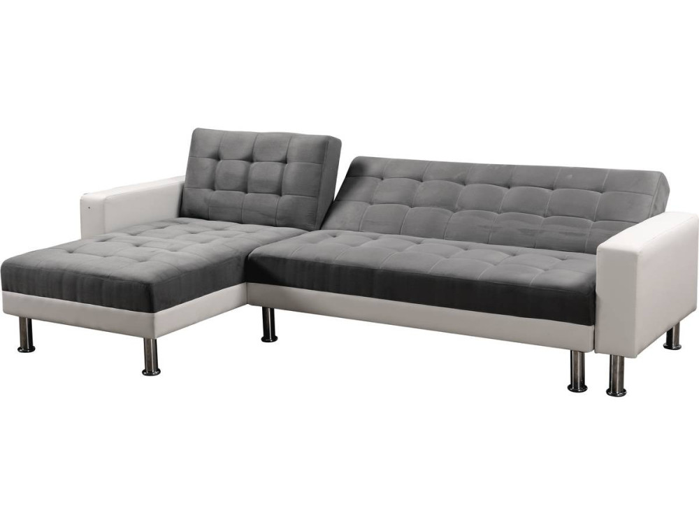 Hoekbank slaapbank meubel links of rechts bank "Theo" - 258 x 82/147 x 82 cm - 4 zits - Wit / Grijs
