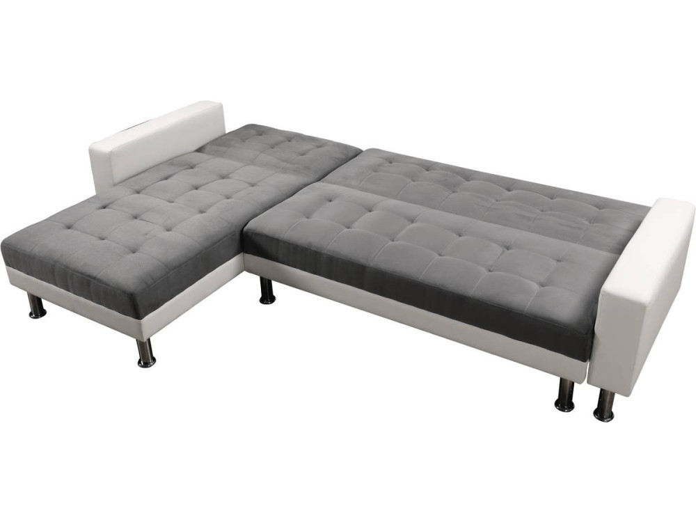 Hoekbank slaapbank meubel links of rechts bank "Theo" - 258 x 82/147 x 82 cm - 4 zits - Wit / Grijs