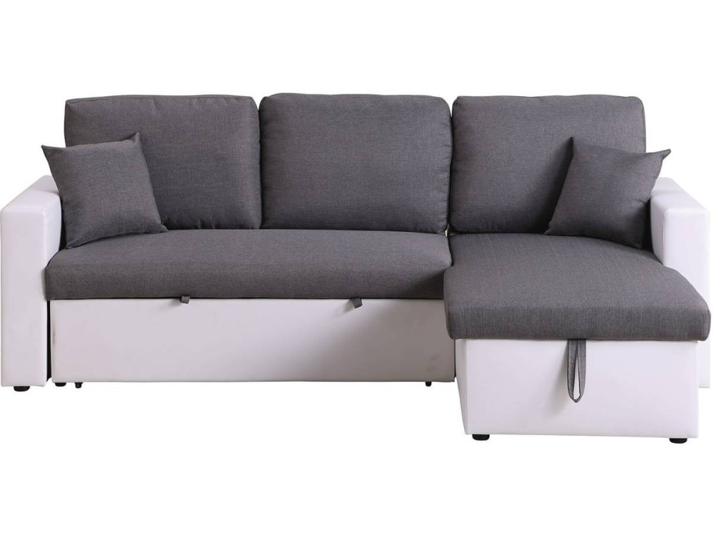 Hoekbank met opbergruimte slaapbank meubel links of rechts bank "Alain" - 221 x 145 x 85 cm - 3 zits - Grijs / Wit