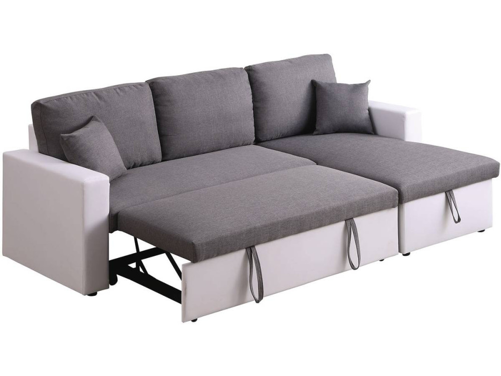 Hoekbank met opbergruimte slaapbank meubel links of rechts bank "Alain" - 221 x 145 x 85 cm - 3 zits - Grijs / Wit