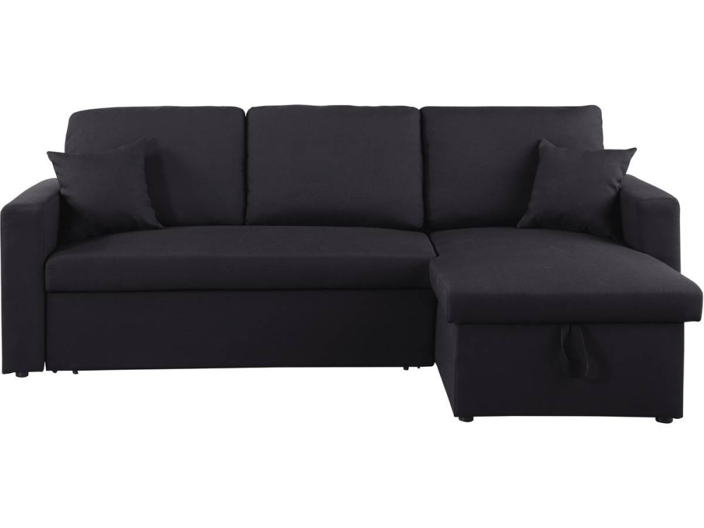 Hoekbank met opbergruimte slaapbank meubel links of rechts bank "Alain" - 221 x 145 x 85 cm - 3 zits - Zwart