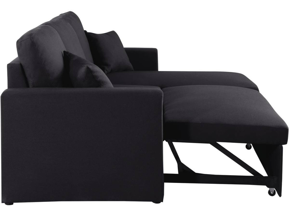 Hoekbank met opbergruimte slaapbank meubel links of rechts bank "Alain" - 221 x 145 x 85 cm - 3 zits - Zwart