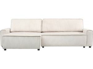 Hoekbank slaapbank meubel opbergruimte links of rechts velours ribfluweel bank "Montaigne" - 3 zits  - Beige - lichtbruin