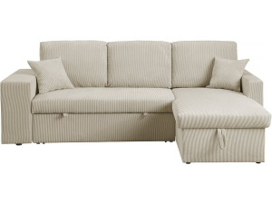 Hoekbank slaapbank meubel opbergruimte links of rechts velours ribfluweel bank "Axel" - 3 zits - Beige - lichtbruin