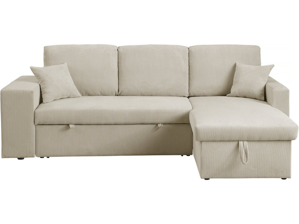 Hoekbank slaapbank meubel opbergruimte links of rechts velours ribfluweel bank "Axel" - 3 zits - Beige - lichtbruin