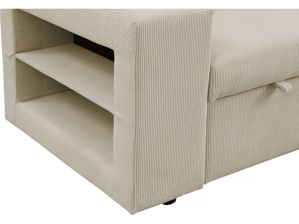 Hoekbank slaapbank meubel opbergruimte links of rechts velours ribfluweel bank "Axel" - 3 zits - Beige - lichtbruin