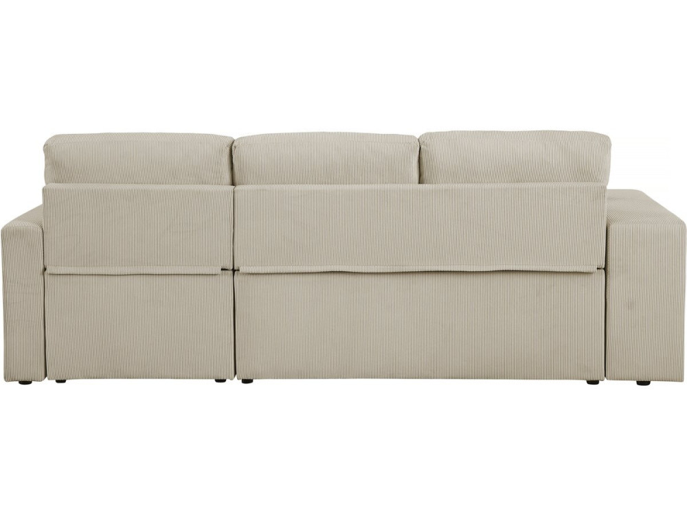 Hoekbank slaapbank meubel opbergruimte links of rechts velours ribfluweel bank "Axel" - 3 zits - Beige - lichtbruin
