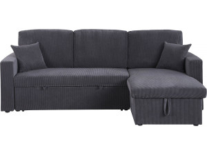 Hoekbank slaapbank meubel opbergruimte velours ribfluweel bank "Alain" - 3 zits - Grijs