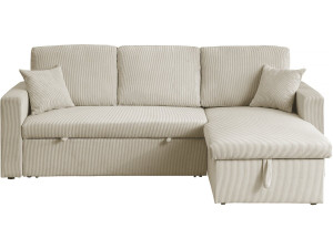 Hoekbank slaapbank meubel opbergruimte velours ribfluweel bank "Alain" - 3 zits - Beige - lichtbruin