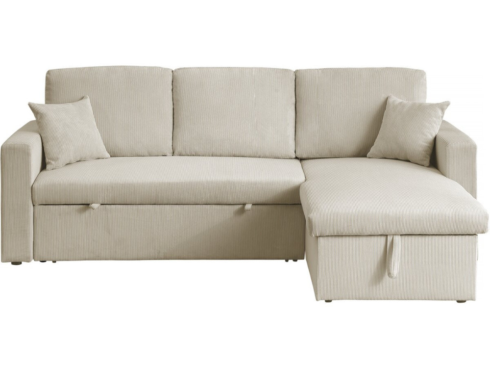 Hoekbank slaapbank meubel opbergruimte velours ribfluweel bank "Alain" - 3 zits - Beige - lichtbruin