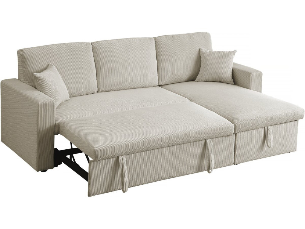 Hoekbank slaapbank meubel opbergruimte velours ribfluweel bank "Alain" - 3 zits - Beige - lichtbruin