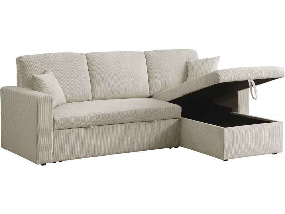 Hoekbank slaapbank meubel opbergruimte velours ribfluweel bank "Alain" - 3 zits - Beige - lichtbruin