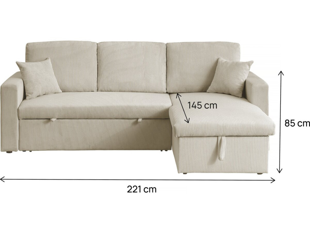 Hoekbank slaapbank meubel opbergruimte velours ribfluweel bank "Alain" - 3 zits - Beige - lichtbruin
