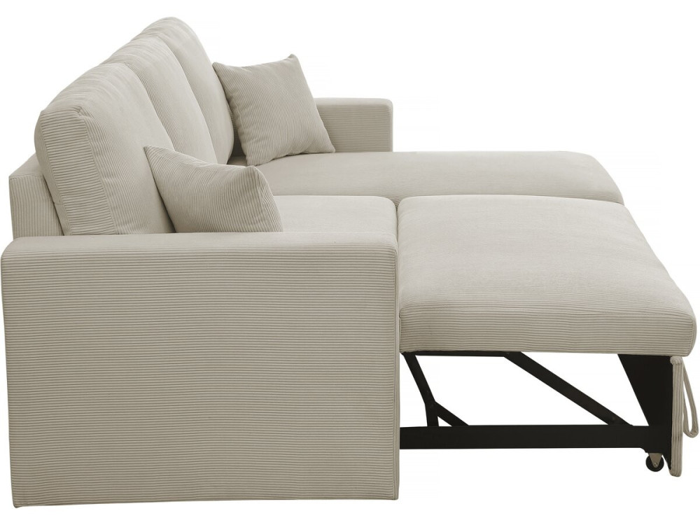 Hoekbank slaapbank meubel opbergruimte velours ribfluweel bank "Alain" - 3 zits - Beige - lichtbruin