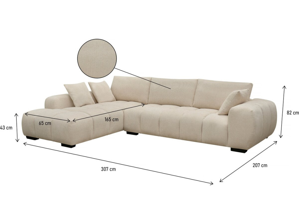 Bank hoekbank meubel stof "Monceau" - 3 zits - Beige - lichtbruin