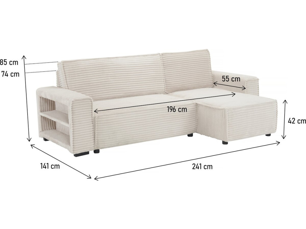 Hoekbank slaapbank meubel bank opbergruimte links rechts ribfluweel velours "Opera" - 3 zits - Beige - lichtbruin