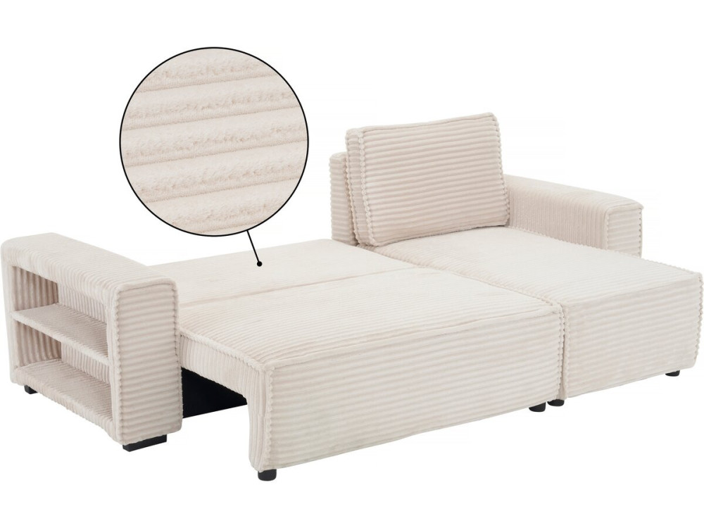 Hoekbank slaapbank meubel bank opbergruimte links rechts ribfluweel velours "Opera" - 3 zits - Beige - lichtbruin