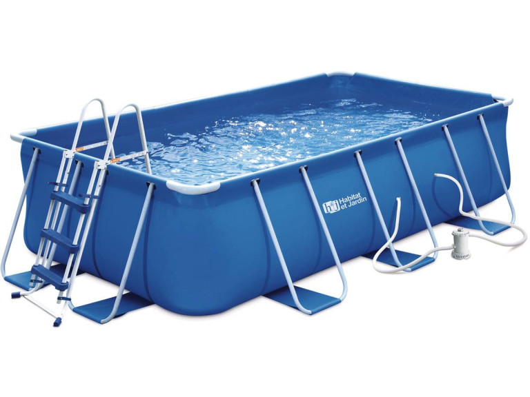 Blauw rechthoekig buisvormig zwembad - LUDO 1 - 4 x 2 x 1 m - zonder filtratie