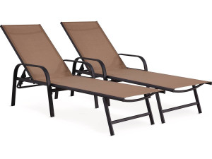 Ligbed set 2 ligstoelen metaal "Farniente" - Taupe - grijs bruin