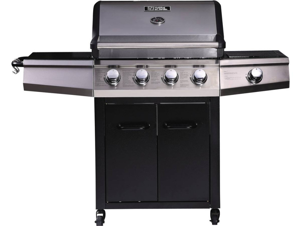 Gas BBQ gasbarbecue barbecue "Bingo 5" - 5 branders waarvan 1 zijbrander - 15,2 kW + beschermhoes - Zwart