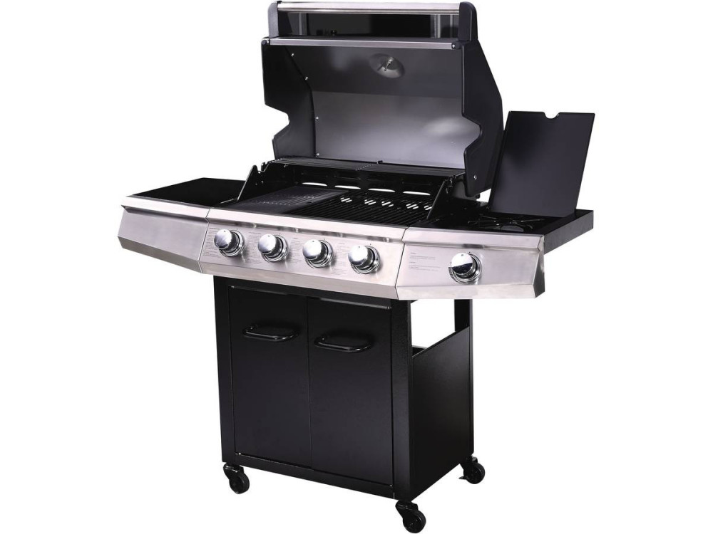 Gas BBQ gasbarbecue barbecue "Bingo 5" - 5 branders waarvan 1 zijbrander - 15,2 kW + beschermhoes - Zwart