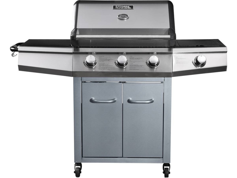 Gas BBQ gasbarbecue barbecue "Bingo 4" - 4 branders waarvan 1 zijbrander - 14 kW + beschermhoes - Zilver