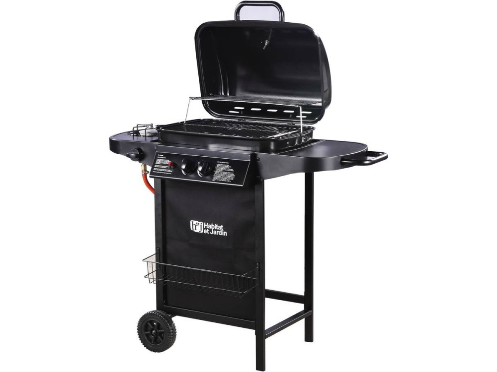 Gas BBQ gasbarbecue barbecue "Party 3" - 3 branders waarvan 1 zijbrander - 9,38 kW - Zwart