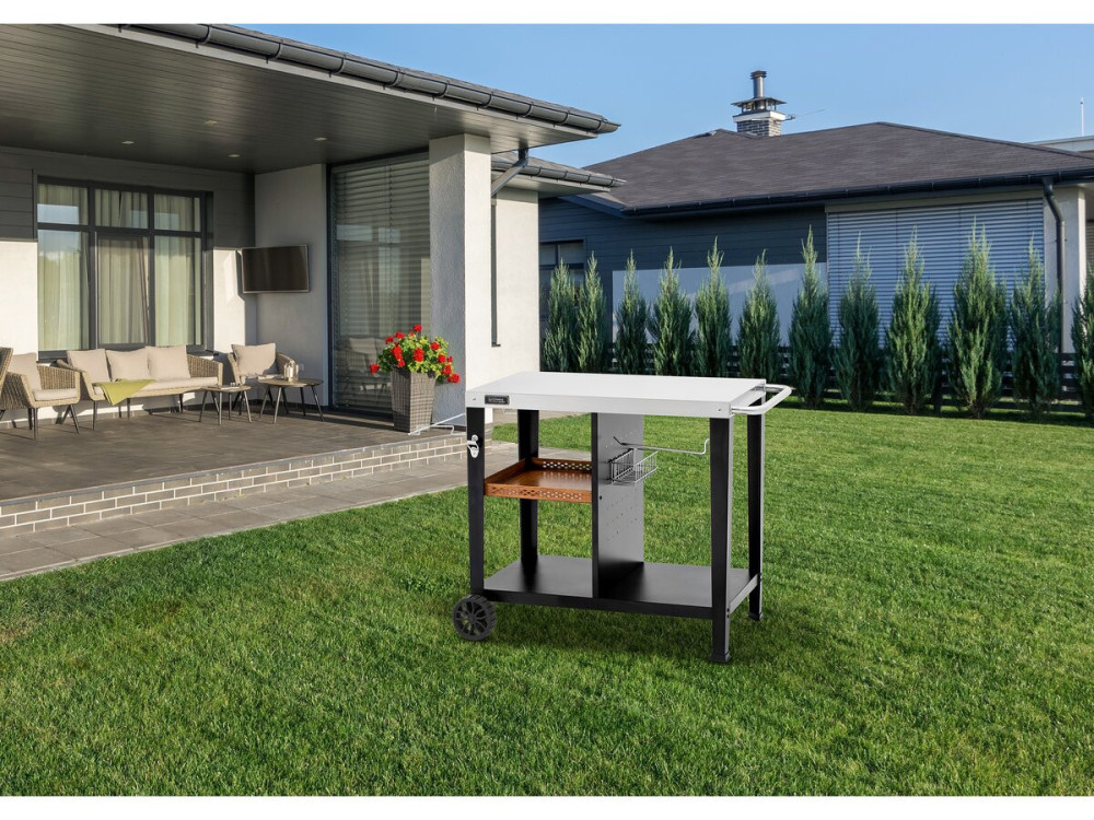 BBQ trolley outdoor barbecue "Gelia" 117 x 59 cm - Roestvrijstaal - Zwart