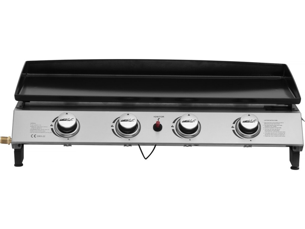 Plancha gas bbq gasgrill bakplaat 4 branders "Jolly" - 10 kW - Grijs