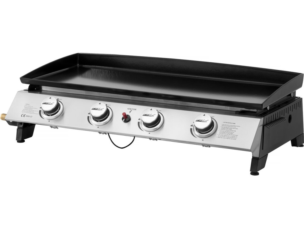 Plancha gas bbq gasgrill bakplaat 4 branders "Jolly" - 10 kW - Grijs