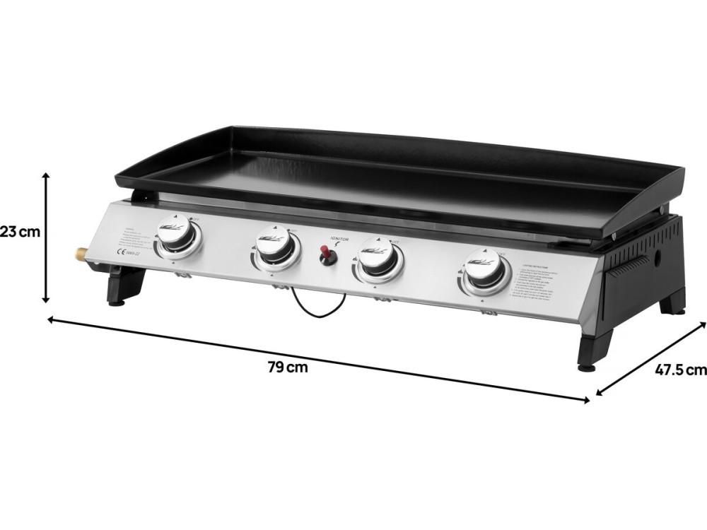 Plancha gas bbq gasgrill bakplaat 4 branders "Jolly" - 10 kW - Grijs