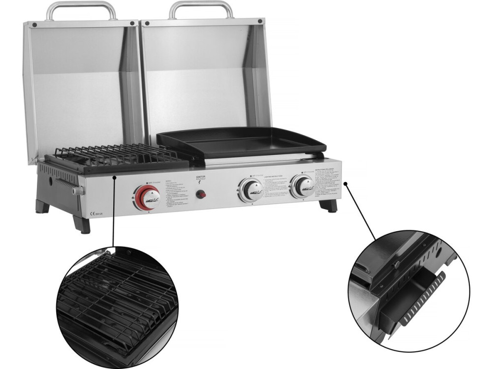 Plancha gasbarbecue en plancha "Flamo" - 3 branders - Grijs