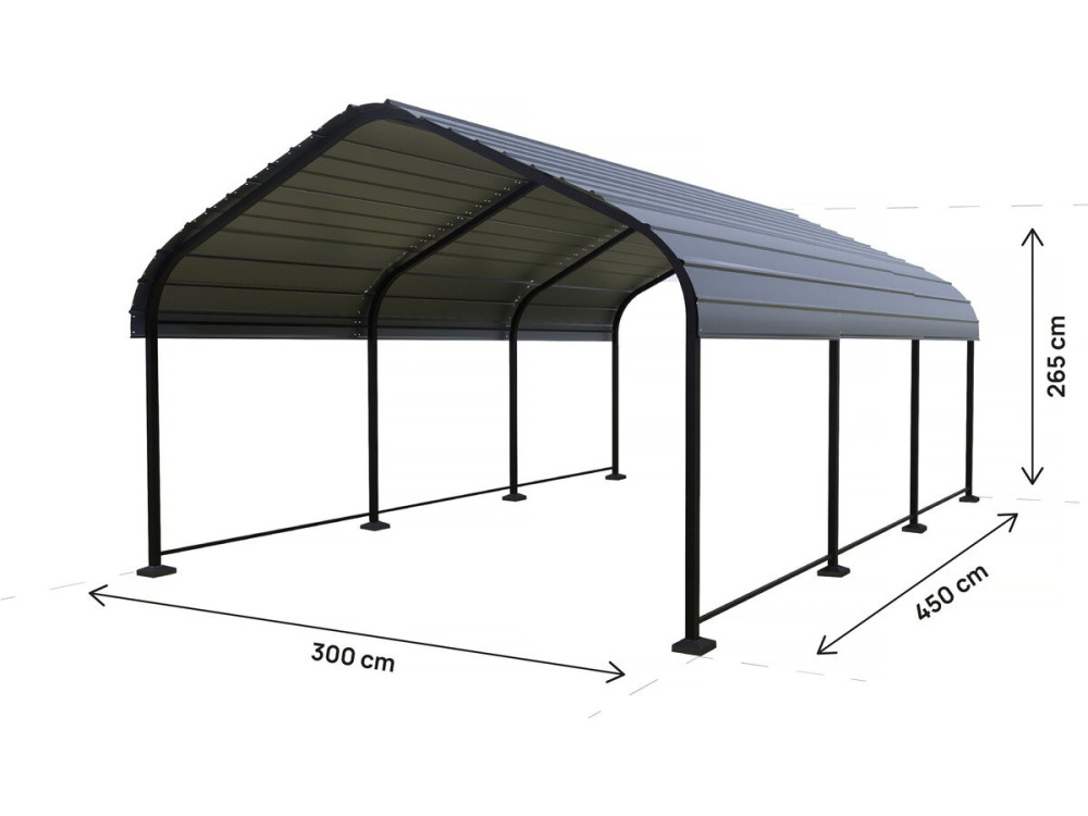 Metalen carport "Phoenix" - 13,5 m² - Grijs